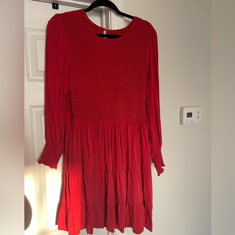 Long sleeve rust red dress